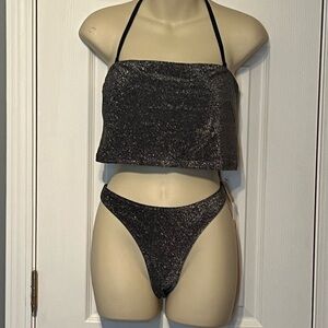 PINK Victoria secret black shimmer swimsuit